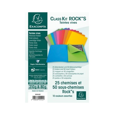 Lot de 25 chemises et 50 sous-chemises Rock's teinte vive