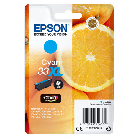 EPSON 33XL Oranges Cartouche Encre claria Premium Cyan 8,9ml