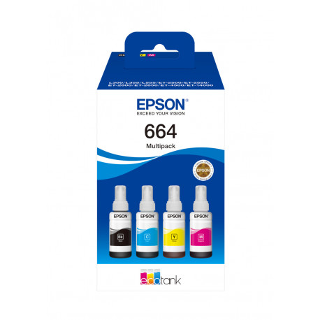 EPSON 664 Multipack Encre Ecotank Noir, Cyan, Jaune, Magenta - 4x70ml