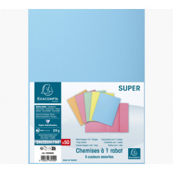 Paquet de 50 chemises 1 rabat Super 210 - 24 x 32cm - Coloris assortis