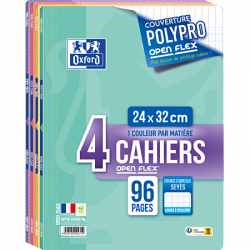 OXFORD Lot De 4 Cahiers Openflex Pastel Agrafe - 240X320 - 96P - Seyes - Polypro - Assorti