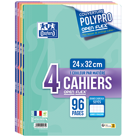 OXFORD Lot De 4 Cahiers Openflex Pastel Agrafe - 240X320 - 96P - Seyes - Polypro - Assorti