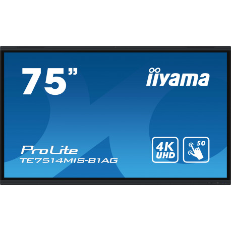 IIYAMA ProLite TE7514MIS-B1AG Ecran 75" LFD Tactile Interactif - Dalle VA Anti-reflet - 50 points - 3840x2160 - HDMI DP USB-C