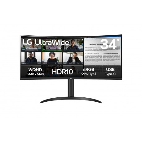 LG 34WR50QK-B Ecran 34" Incurvé - VA 100Hz - 21 9 - 3440x1440 - 300cd m2 - HDMI DP VESA 100x100 - Inclinable - AMD FreeSync